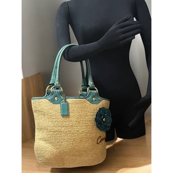 Y2K Coach F13373 Bleecker Straw Tote Bag & Wristlet - Picture 13 of 15